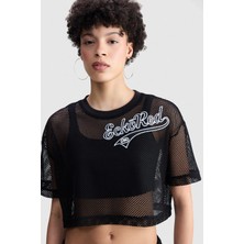 Ecko Unltd. Ecko Red Arıana Loose Fit Bisiklet Yaka Baskılı Nakışlı Kadın Siyah Tshirt