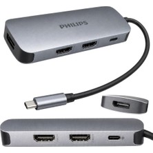 Philips Phılıps SWR1602T/93 Type-C 7 In 1 8k Dp + Dual 4K HDMI 100W Pd Çok Fonksiyonlu Hub
