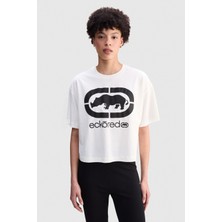 Ecko Unltd. Ecko Red Audrey Loose Fit Bisiklet Yaka Baskılı %100 Pamuk Kadın Beyaz Tshirt