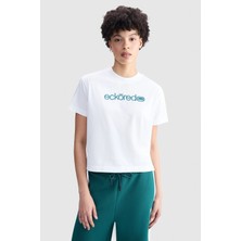 Ecko Unltd. Ecko Red Vıctorıa Loose Fit Crop Bisiklet Yaka Baskılı %100 Pamuk Kadın Beyaz Tshirt