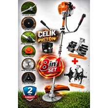 Wüber 8x8 Ultra Güçlendirilmiş 8ın1 Benzinli Yan Tip Tırpan Ot Biçme Motoru + 2 Çapalama Eşeleme Seti