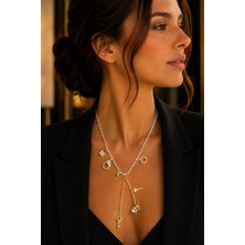 Balenbi Kadın Anahtar ve Kilit Figürlü Çoklu Charm Kolye Gold Gümüş Renk 316L Çelik