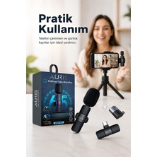 AyrStore Buğz Kablosuz Yaka Mikrofonu Telefon Için Usb-C Lightning Adaptörlü Kompakt Kayıt Cihazı