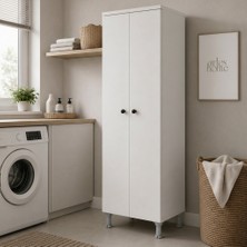 Arles Home - 2 Kapaklı 3 Raflı Süpürge Dolabı Çok Amaçlı