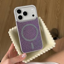 Edelfu iPhone 17 Pro Max Uyumlu - Simli Magsafeli Kamera Çevresi Taşlı Yanları Silikon Kılıf