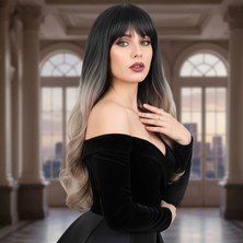 MiraLive Kahküllü Uzun Dalgalı Fiber Sentetik Peruk - Siyah / Küllü Bebek Sarı  Ombreli
