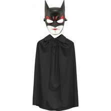 MiraLive Batman Maskesi Cat Woman ve Batman Pelerini 90 cm Siyah Renk Set