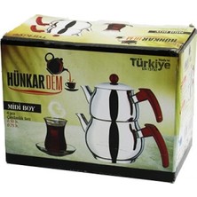 MiraLive Midi Boy Küre Çelik Çaydanlık Seti Renkli Bakalit Kulp Üst Demlik: 0.5lt - Alt Suluk: 0.75LT Kendinden Süzgeçli (4887)