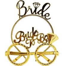 MiraLive Bride Yazılı Taç ve Bride To Be Yazılı Gözlük Seti Altın Renk