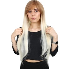 MiraLive Fiber Sentetik Uzun Düz Kahküllü Peruk - Balköpüğü / Platin Ombreli