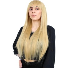 MiraLive Fiber Sentetik Uzun Düz Kahküllü Peruk - Sarı