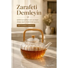 Septembris Teabloom Ahşap Saplı Borosilikat Cam Demlik Çizgili Şeffaf Çay ve Bitki Çayı Demliği