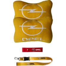Tusba Market Opel Uyumlu Nakışlı Sarı Polar Ortopedik Seyahat Boyun Yastık / Oto Ayna Askısı & Tampon Çeki Ipi