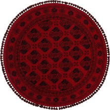 Kalesta Halı Şiraz 01 Red Afgan El Dokuma Görünümlü Yuvarlak Kilim – Yıkanabilir Dekoratif Kilim El Dokuma Desenli Yuvarlak Kilim Hav Toz Vermez Salon, Mutfak, Koridor Yıkanabilir Kaymaz Kilim