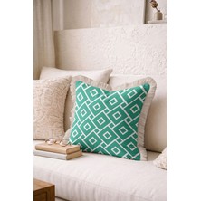 Hanna Home Saçaklı Kırlent Kılıfı Yeşil Geometrik Desenli Yatak Odası Dekoru Saçaklı Kırlent Kılıfı 43X43 cm