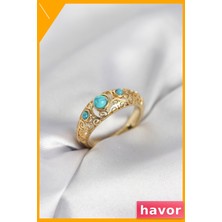 Havor Ayarlanabilir Pirinç Yüzük Mavi Taşlı Vintage Tasarım