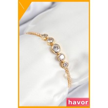 Havor Zirkon Taşlı Pirinç Bileklik Daire Desenli Asansörlü