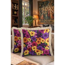 Hanna Home Saçaklı Kırlent Kılıfı Botanik Floral Desenli Dekoratif Yastık Kılıfı Kanepe Dekorasyonu 43X43 cm