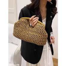Pazarvia Shop Ithal Hasır Örgü Clutch Çanta