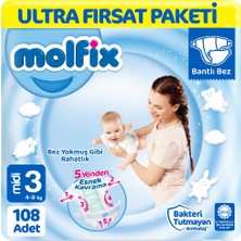 Molfix 3 Beden Bantlı Bebek Bezi Ultra Fırsat Paketi 108 Adet 4 - 9 kg Rahatlık Sağlar