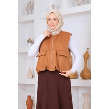 Esma Gündoğdu Süet Yelek Camel