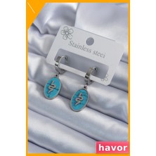 Havor Paslanmaz Çelik Yılan Figürlü Kadın Küpe Mavi Taş Detaylı