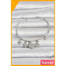 Havor Yonca Desenli Pirinç Kadın Bileklik Gümüş Rengi