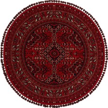 Kalesta Halı Şiraz 05 Red Afgan El Dokuma Görünümlü Yuvarlak Kilim – Yıkanabilir Dekoratif Kilim El Dokuma Desenli Yuvarlak Kilim Hav Toz Vermez Salon, Mutfak, Koridor Yıkanabilir Kaymaz Kilim