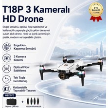Hızlı Store T18P 3 Kameralı 4K HD Drone, Engel Sensörlü Katlanabilir Akıllı Drone, Optical Flow
