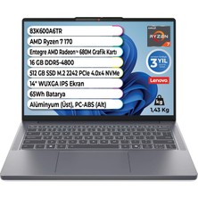 Lenovo Ideapad Slim 3 Amd Ryzen 7 170 Cpu 16 GB 512 GB Amd Radeon 680 M 14 Inç Wuxga IPS  83K600A6TR