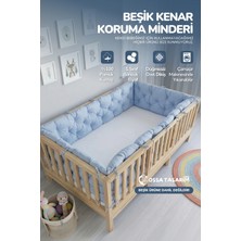 Yasetex Tasarım Beşik Kenar Koruma Minderi %100 Pamuk - Montessori Yatak Uyumlu - Bebe Mavi - Buble Soft