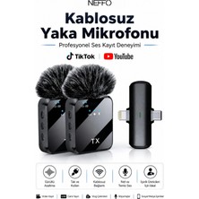 Neffo 2 Mikrofonlu Kablosuz Yaka Mikrofonu | Tüylü Rüzgar Önleyici | 20 M Menzil | Ios Android Uyumlu