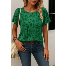 Trend Metkar Kadın Kısa Kollu Kolları Volanlı Baskılı Süprem Bluz