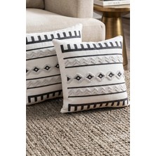 Melaris Halı Punch Kırlent Kılıfı 2 Adet Nakışlı 43X43CM Dekoratif Işlemeli Yastık Kılıf Seti Iskandinav Bohem Panç Örgü