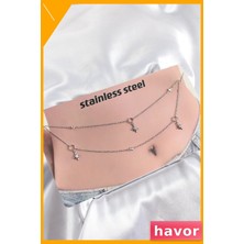 Havor Paslanmaz Çelik Zirkon Taşlı Bel Zinciri Kutup Yıldızı Desenli