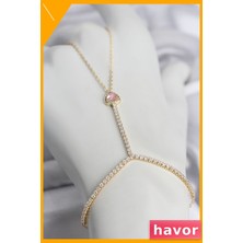 Havor Kalp Model Şahmeran Kolye Ucu Pirinç Zirkon Taşlı Gold Renk