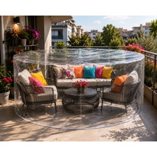 Aşkana En Çok Tercih Edilen Şeffaf Bahçe Mobilyası Koruma Örtüsü,su Geçirmez,pvc Balkon,teras,masa Takımı Koruyucu KILIF,200X100 Cm-Yuvarlak