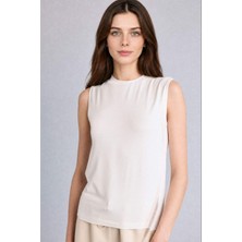 DeFacto Slim Fit Yarım Balıkçı Yaka Kısa Kolsuz Ekru Tunik H6404AX26SM