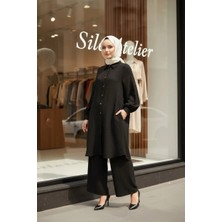 Sile Atelier Sıle Atelıer Kadın Siyah Müslin kumaş Tesettür tunik Yazlık Rahat