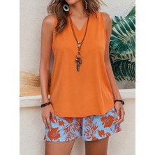 Alyn Wear Kadın Askılı V Yakalı Sandy Bluz ve Desenli Short Ikili Takım