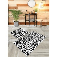 Ardizayn Leopar - (SİYAH), Dokuma Taban, Yuvarlak Banyo Halısı (60X100-40X60 CM 2'Li SET)