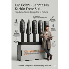 Transformacion Profesyonel 5'li Tungsten Karbür Freze Ucu Seti - Metal, Ahşap, Plastik İşleme İçin 6mm Şaftlı Çift Kesim Rotary Burr Eğe Raspalama Matkap Uçları 722468