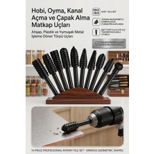 Transformacion 10 Farklı Geometrik Formda Yüksek Mukavemetli Ahşap, Plastik ve Yumuşak Metal İşleme Döner Eğe Uçları Seti - Hobi, Oyma, Kanal Açma ve Çapak Alma İçin Profesyonel Matkap Uçlar  722469