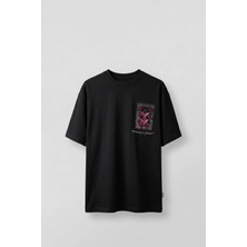 Abluka Online Erkek Oversize Kilim Desenli 3D Sırt Baskılı T-Shirt Siyah