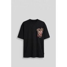 Abluka Online Erkek Oversize Etnik Desenli 3D Sırt Baskılı T-Shirt Siyah