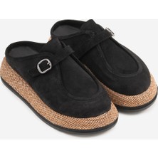 Shoemark Plandi Siyah Hakiki Deri Kadın Terlik