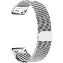 Caseonn Garmin Quatix 5 Kordon Quickfit Manyetik Metal Hasır Yedek Kayış Gümüş