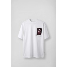 Abluka Online Erkek Oversize Kilim Desenli 3D Sırt Baskılı T-Shirt Beyaz