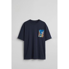 Abluka Online Erkek Oversize Venedik 3D Sırt Baskılı T-Shirt Lacivert