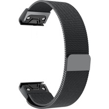 Caseonn Garmin Instinct Crossover Amoled Kordon Quickfit Manyetik Metal Hasır Yedek Kayış Siyah